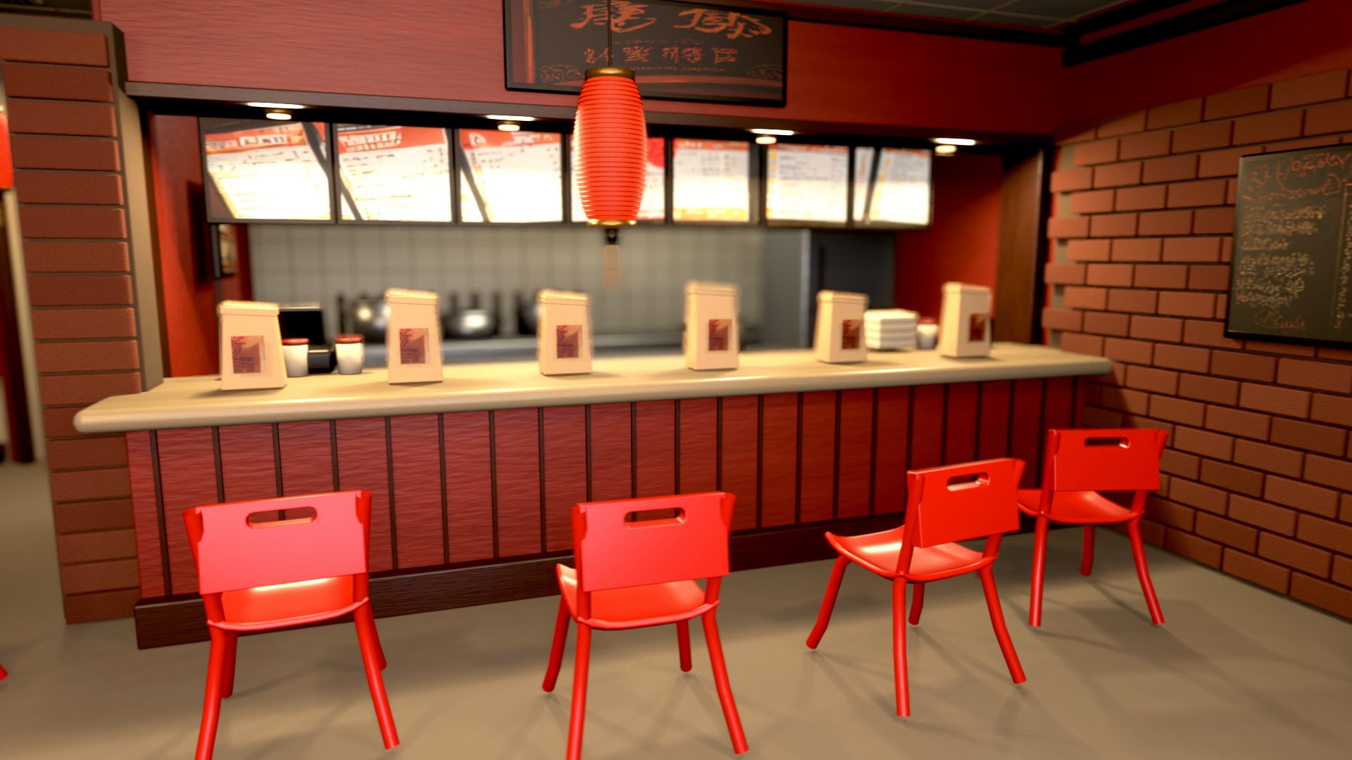 Classic Red Restaurant & Chip Shop 3D Turnaround